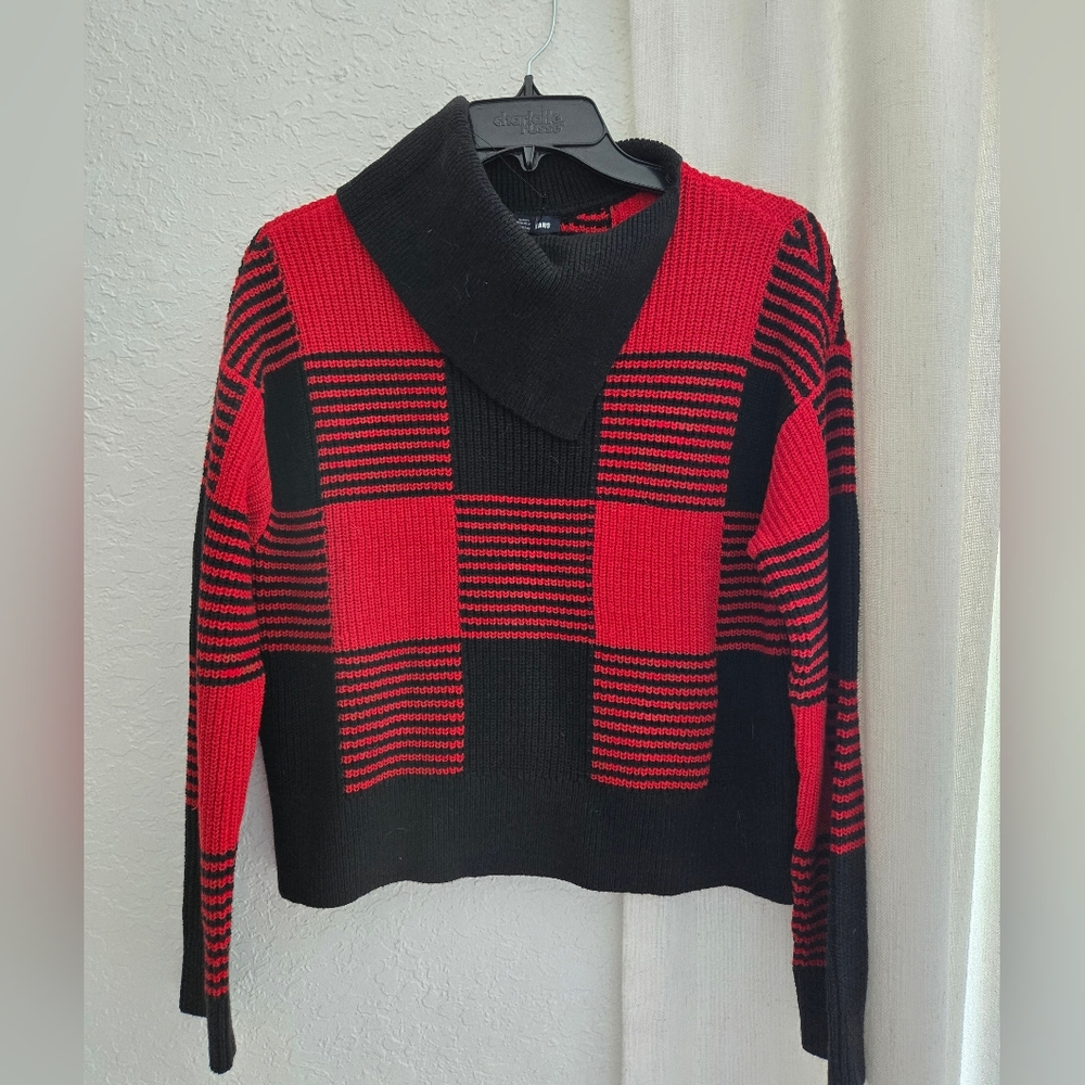 Red and Black Checkered Women's Sweater